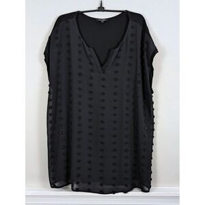 Anthropologie Papermoon Black Dot V-Neck Sleeveless Top Mixed Media 2X Textured